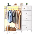 6-Drawer Fabric Dresser with Hanging Rack and LED Lights for Bedroom Storage
