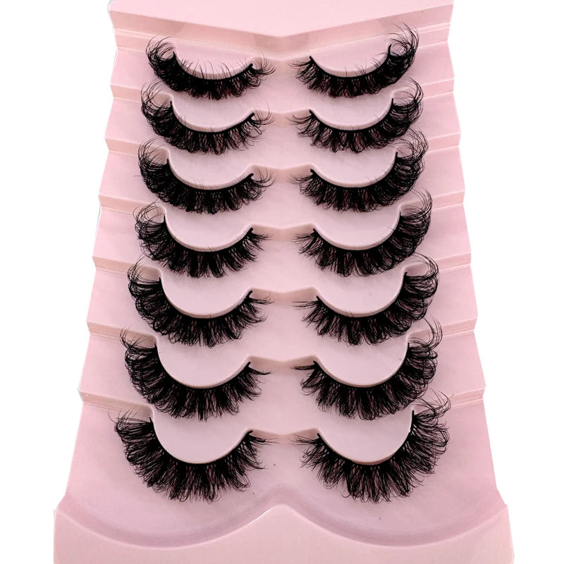 Fluffy Faux Mink False Eyelashes 5/7 Pairs Wispy Natural Look Thick Volume Curly