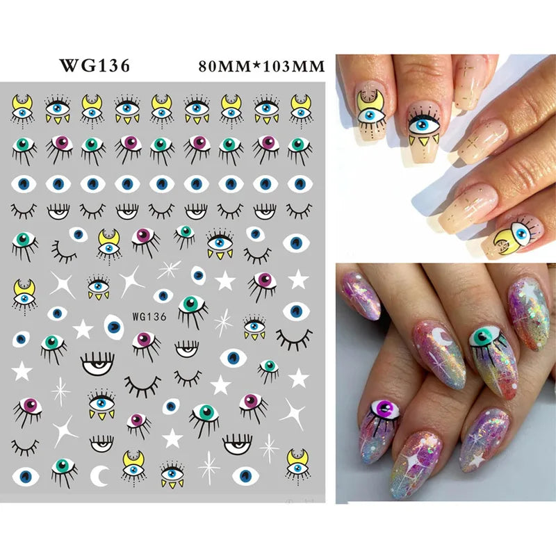 Evil Eye Nail Stickers Set for Nail Art 3D Design Self-Adhesive Manicure Decals