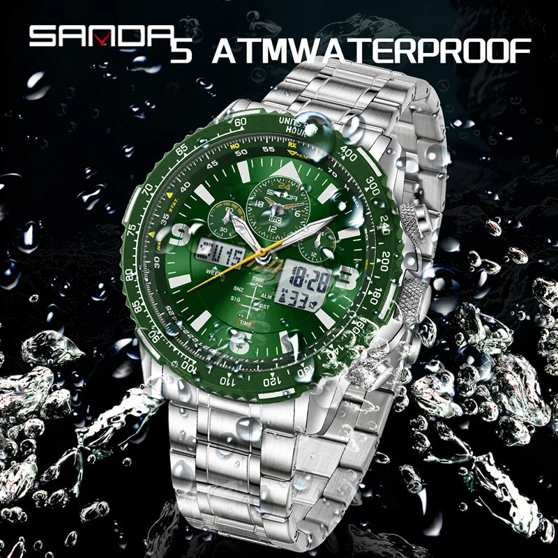 Digital Quartz Watch Men Waterproof Luminous Alarm Clock Dual Display Sports Watch