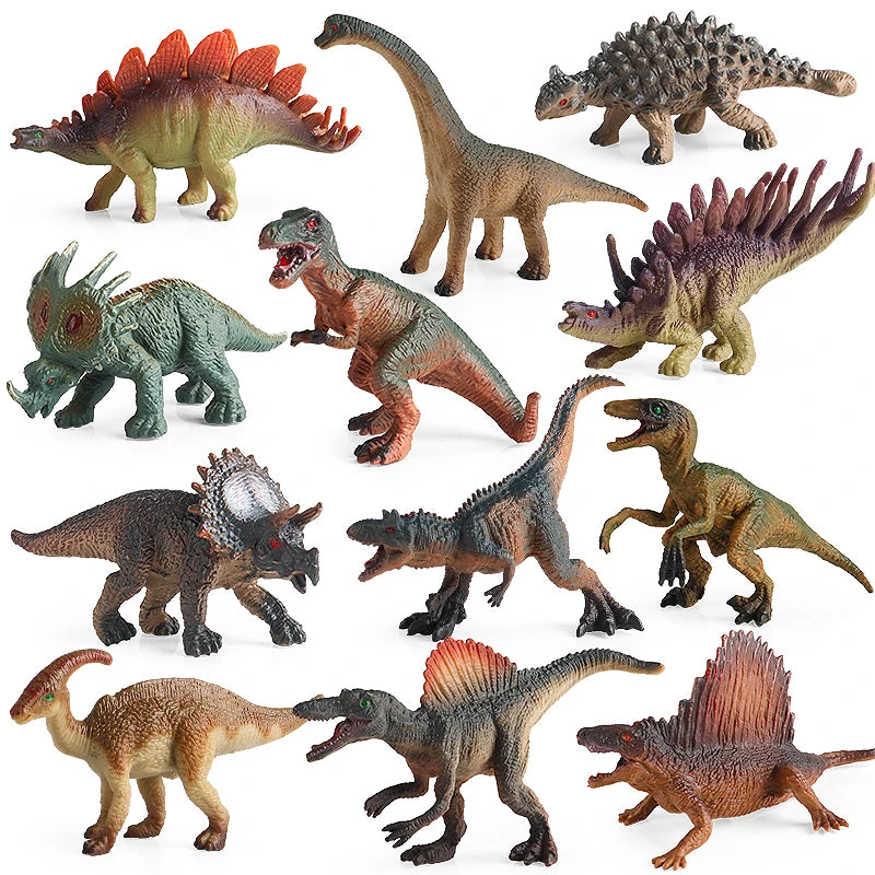 12Pcs Jurassic Dinosaur Action Figures Set - Velociraptor, T-Rex, Stegosaurus PVC Kids Toy