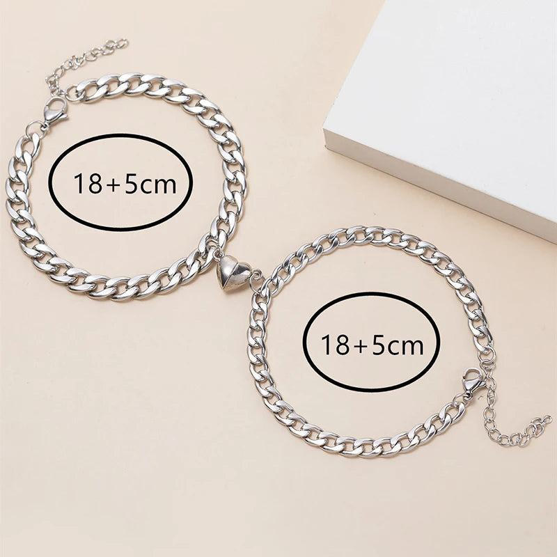 Magnet Couple Bracelets Set Heart Attraction Jewelry Stainless Steel Charm
