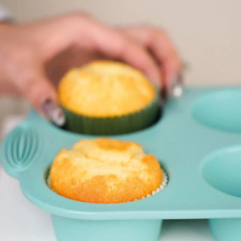 6-Cup Silicone Muffin Pan Non-Stick Baking Tray for Cakes & Cupcakes