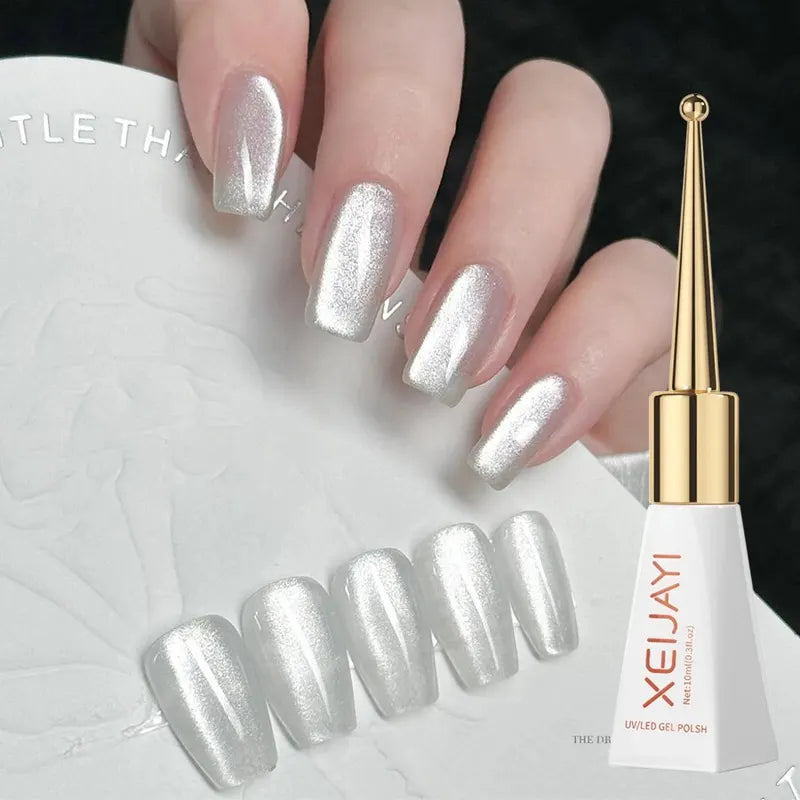 Holographic Mirror Cat Eye Gel Nail Polish with Magnetic Galactic Effect - 10ml, Soak Off UV LED