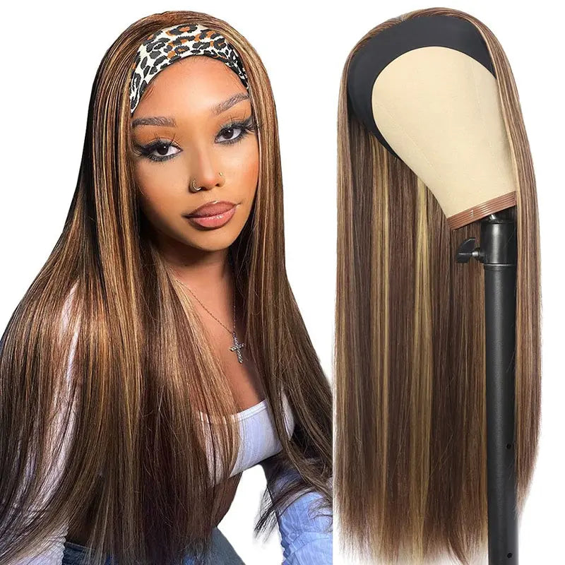 Long Straight Synthetic Wig with Highlights for Women - Heat Resistant, Elegant Hairpiece