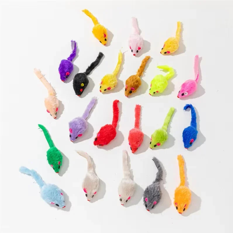Plush Cat Toys Set - Rainbow Mouse Feather Fur Play Toys for Kittens & Cats
