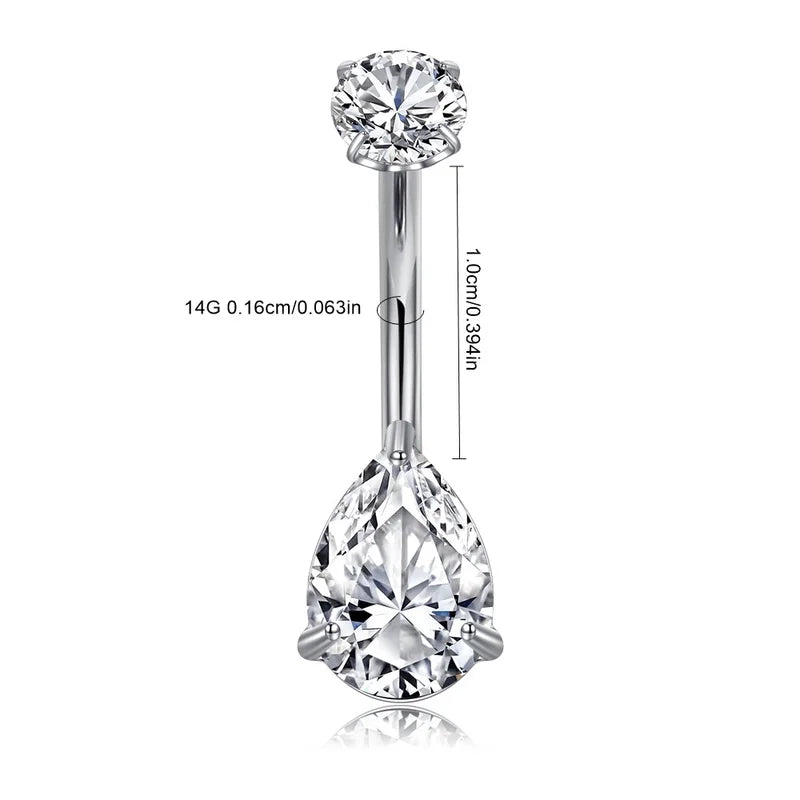 14G Stainless Steel Belly Button Rings with Cubic Zirconia - Navel Piercing Jewelry