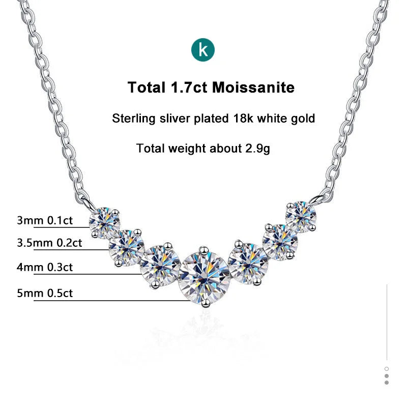Moissanite Necklace for Women Wedding Jewelry 925 Sterling Silver Plated 18K White Gold
