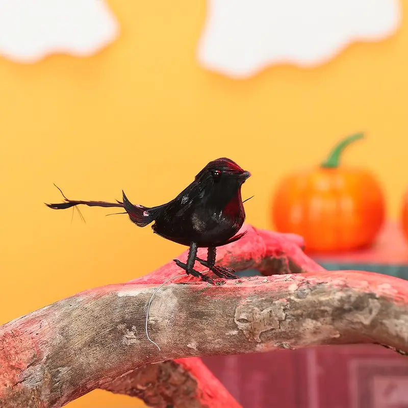 Lifelike Artificial Raven Halloween Decoration Feathered Bird Model Haunted House Decor