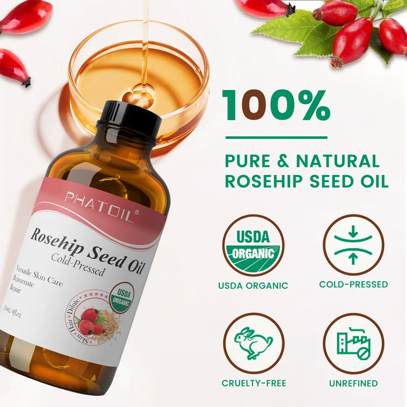 Organic Face Oil Set - Cold Pressed Carrier Oils for Skin & Hair - 118ml