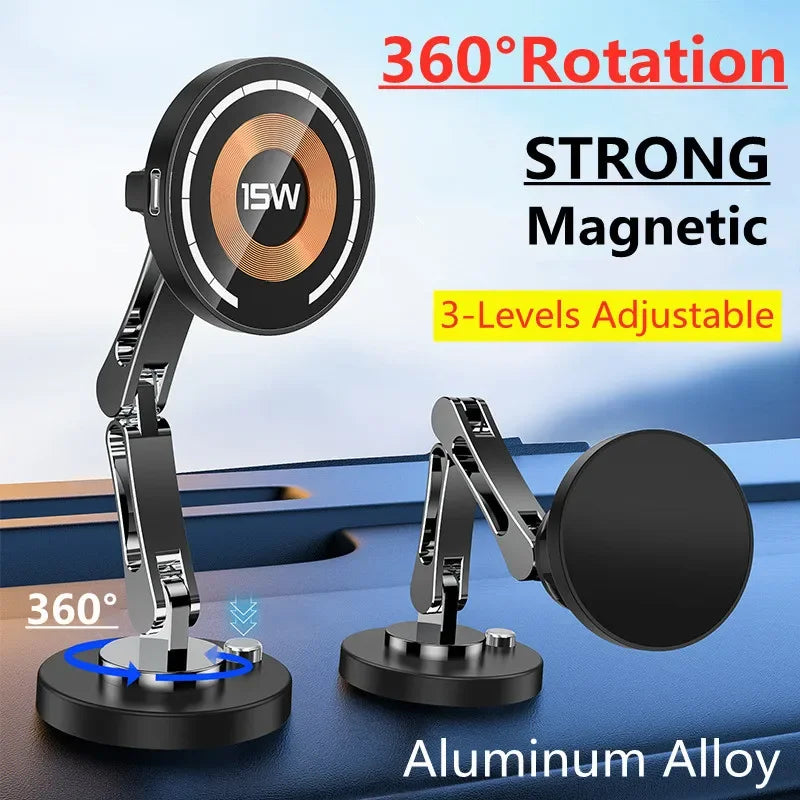 Magnetic Car Wireless Charger Stand for iPhone 12-15 - Fast Charging & Mount