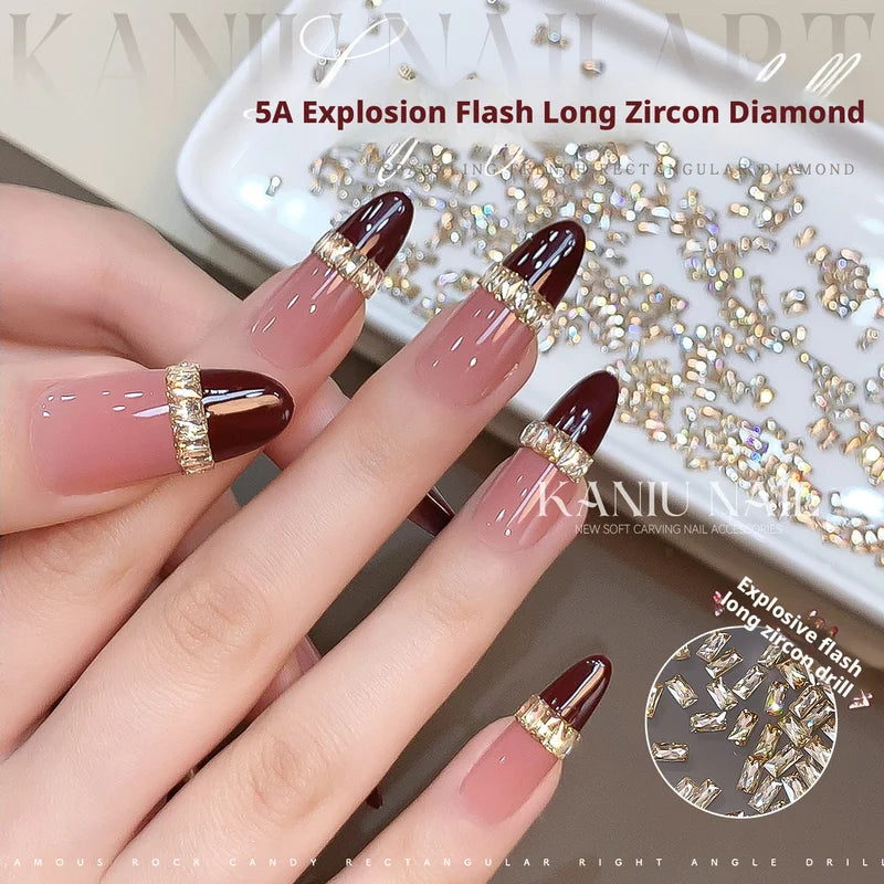 Champagne Rectangular Nail Zircon Set - White Transparent 5A Nail Art Accessories