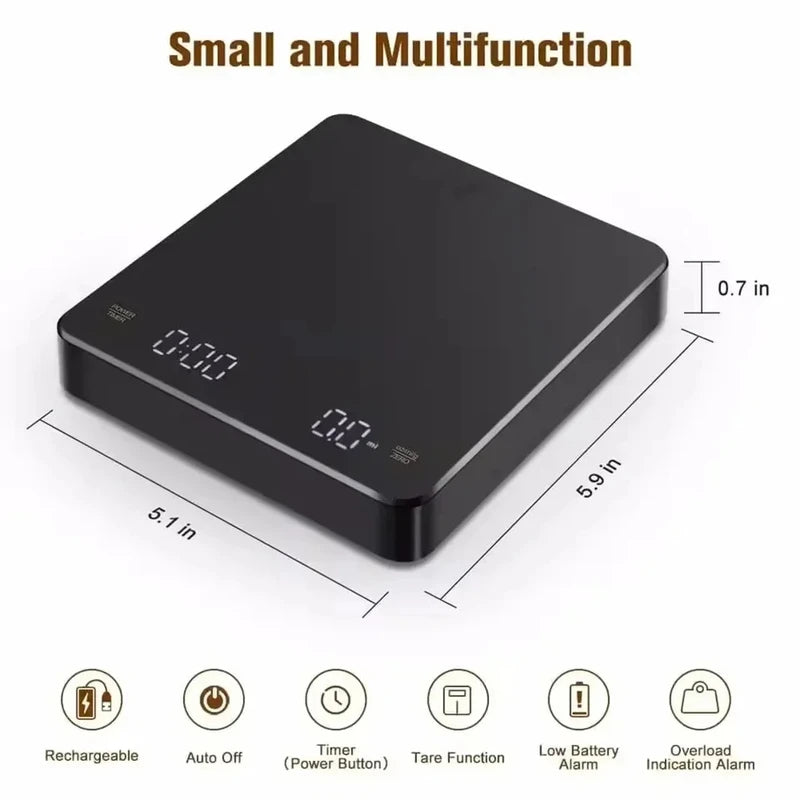 Digital Espresso Scale with Timer 3kg Precision USB Rechargeable Kitchen Tool