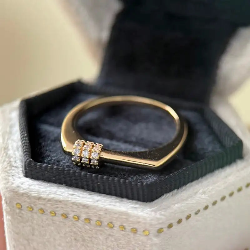 Minimalist Gold Plated Three-Row Geometric Ring Set for Women – Dainty Stackable Jewelry
