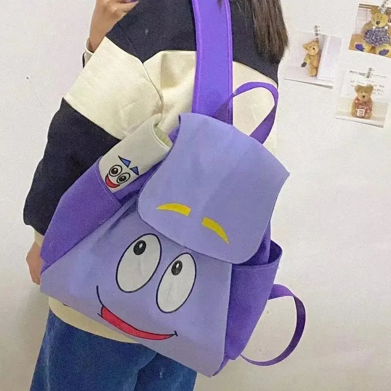 Cartoon Dora The Explorer Backpack with Pencil Case - Kids School Bag Purple Canvas Daypack
