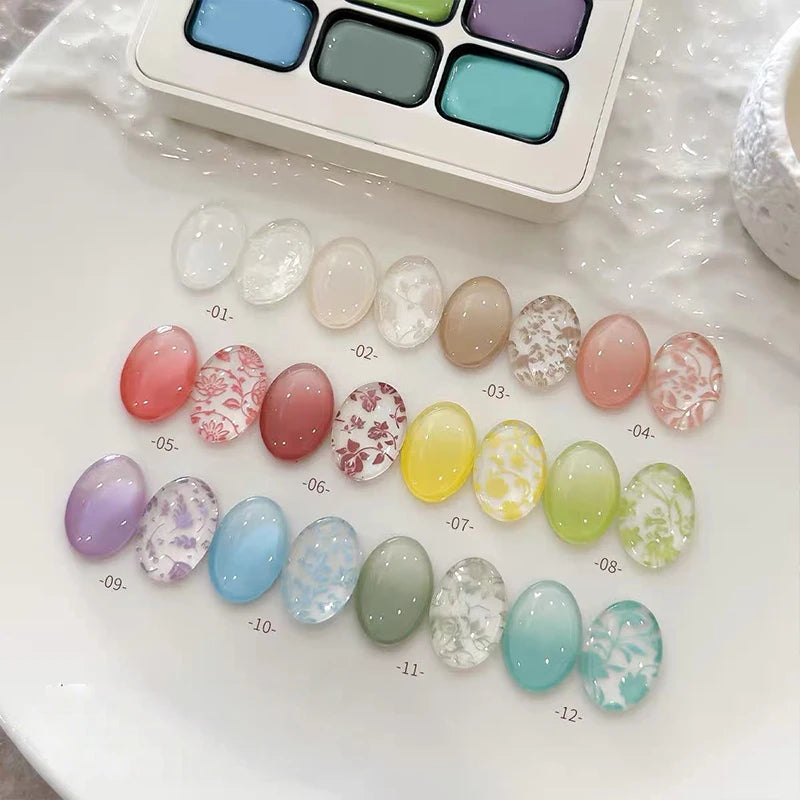 12-Color Nail Polish Palette Set - Solid Gradient UV Gel for DIY Nail Art