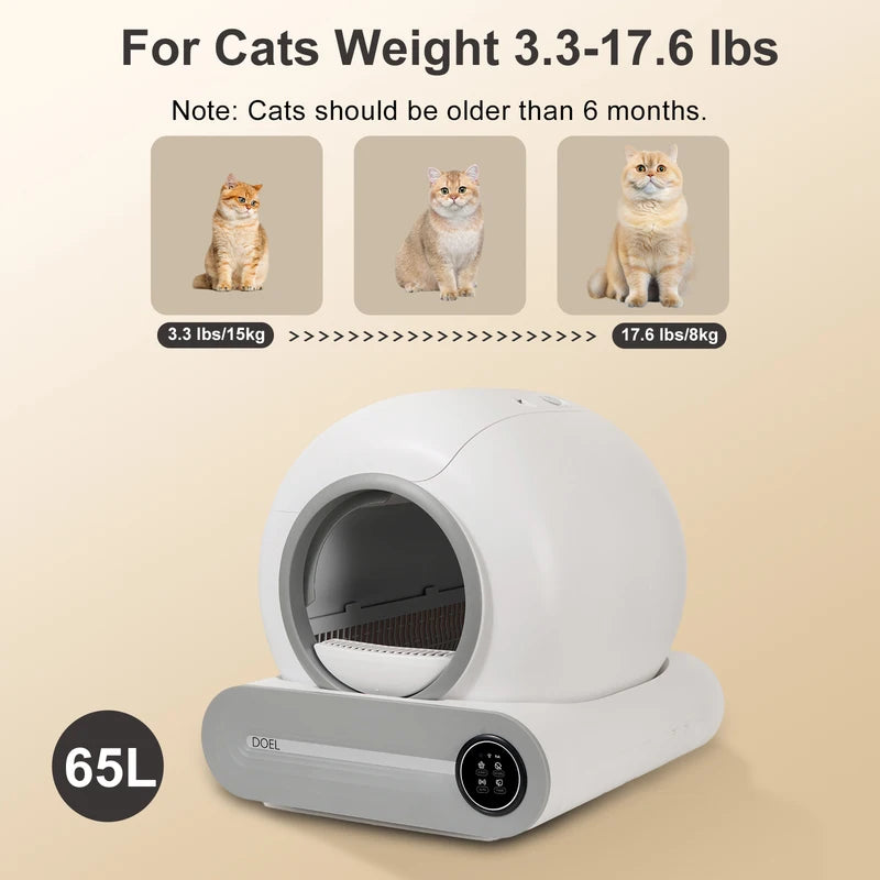 Automatic Self-Cleaning Cat Litter Box with APP Control & Large 65L Capacity