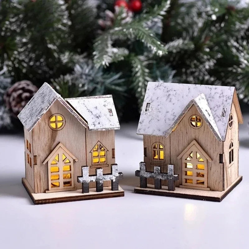 Christmas LED Wooden House Cabin Decor for Xmas & New Year - Festive Home Decoration