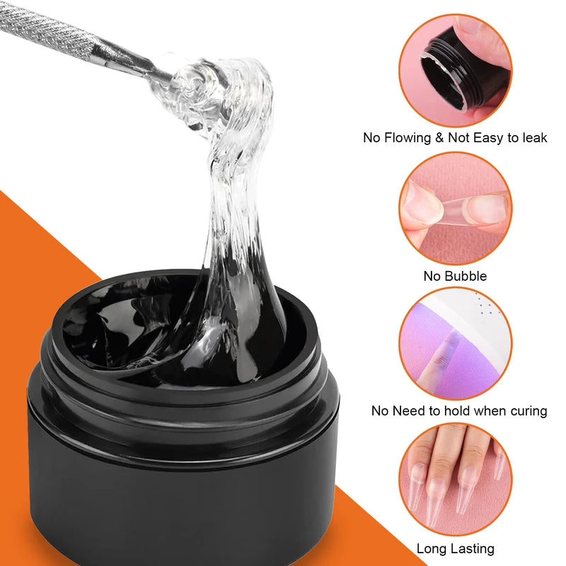 Clear Nail Glue Gel for Tips & Rhinestones - Strong Adhesive with No Wipe Finish