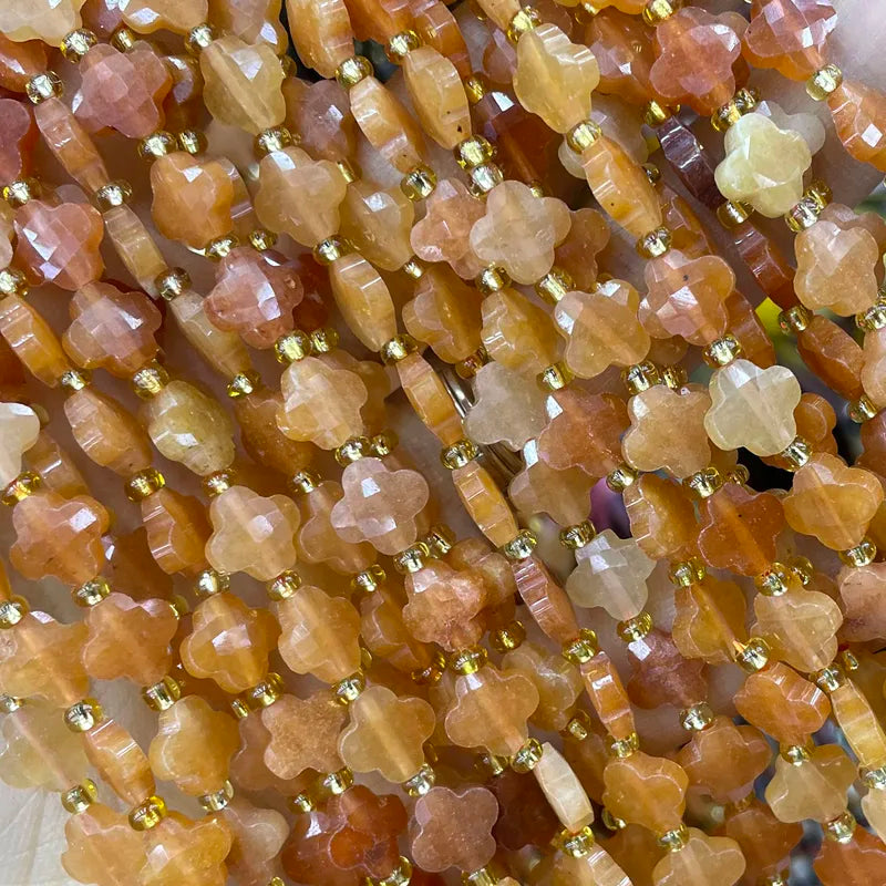 Natural Stone Faceted Clover Rhodonite Beads for Jewelry Making - Loose Spacer Beads