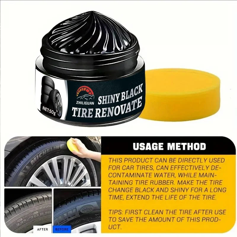 Car Tire Polishing Wax with UV Protection Waterproof Coating - Restores Black Finish