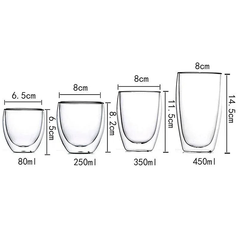 Double Wall High Borosilicate Glass Mug Set - Heat Resistant Tea Coffee Water Cups