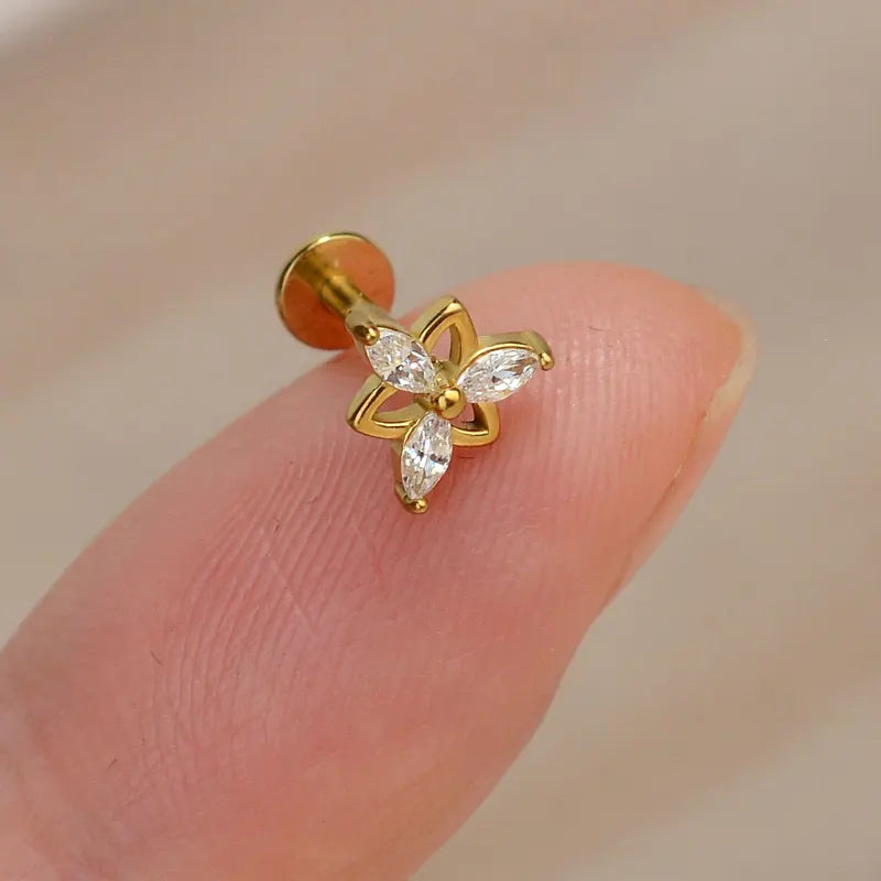 Titanium Steel CZ Leaf Bee Lip Helix Tragus Cartilage Piercing Jewelry