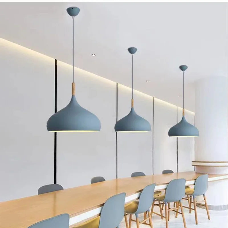 Colored Wooden Pendant Light Fixture for Bedroom & Living Room - LED Aluminum Lamp
