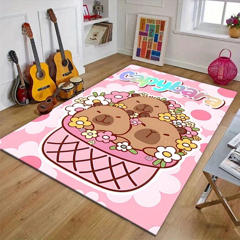 Kids Room Cartoon Carpet Rug with Lucky Heart Pattern - Soft Non-Slip Floor Mat