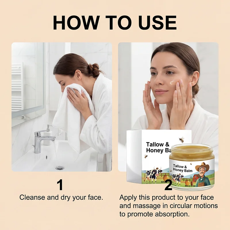 Organic Grass-Fed Beef Tallow Balm with Raw Honey - Natural Moisturizer for Soft Skin