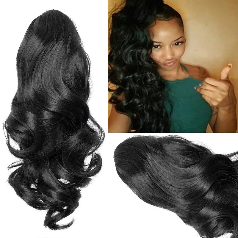 Long Hair Bun Wig Ponytail Clip-In Hair Extension 17 Inch Natural Looking Curly Hair
