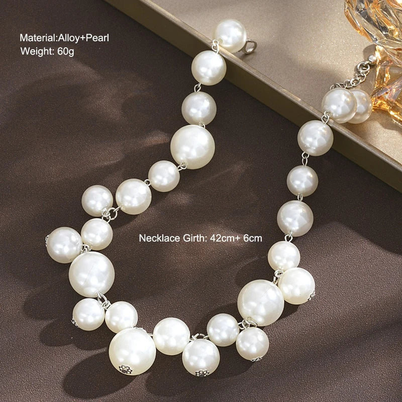 Imitation Pearl Necklace for Women Big Beads Choker Bridal Party Jewelry