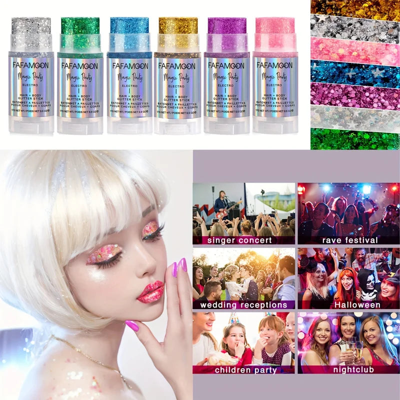 Body Glitter Stick for Face & Body - Holographic Mermaid Face Glitter Rave Festival