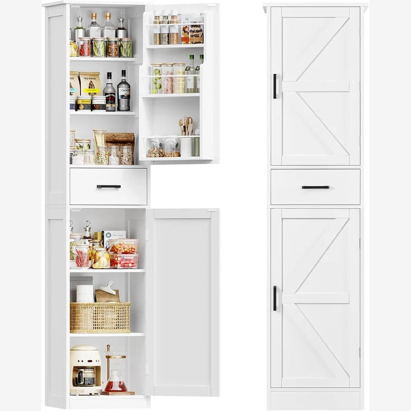 Tall Kitchen Pantry Cabinet with Door Shelves & Drawers - Multi-Color Options