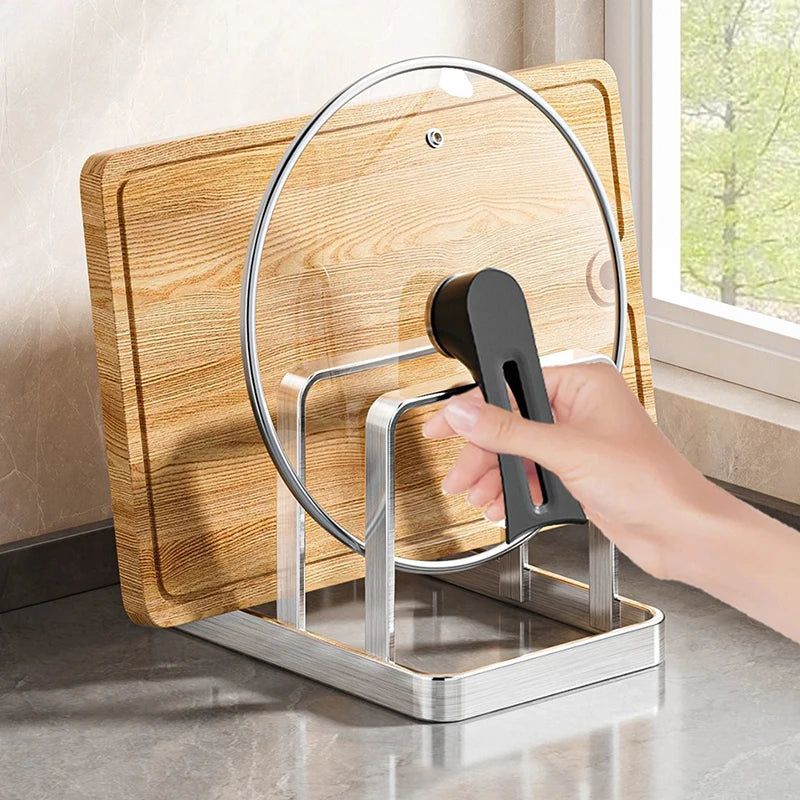 Stainless Steel Pot Lid and Cutting Board Organizer Rack - Space Saving Kitchen Storage