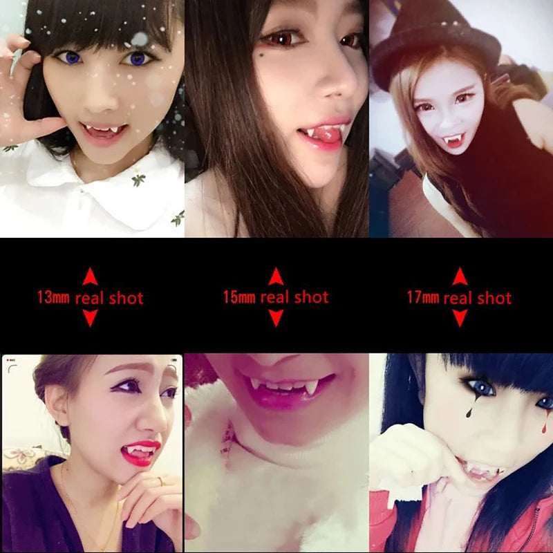 Halloween Vampire Dentures Cosplay Fangs with Adhesive & Multiple Sizes