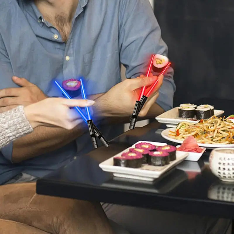 Glow LED Light Saber Chopsticks for Parties and Events - Colorful Light-Up Cutlery Set