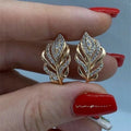 Leaf Shaped Hoop Earrings for Women Gold Color Cubic Zirconia Bridal Jewelry
