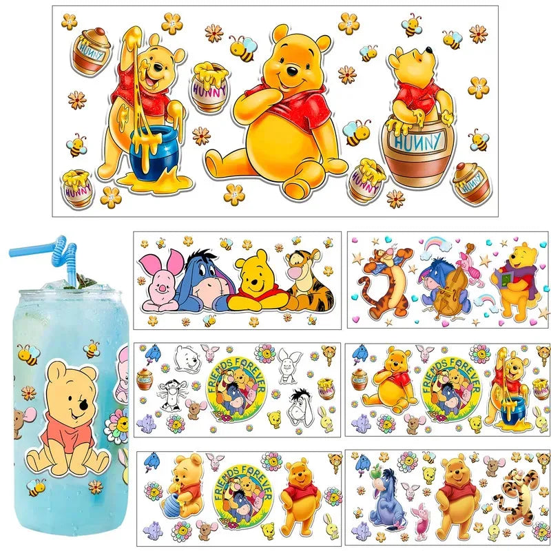 Watercolor Winnie Family UV DTF Transfer Stickers for Cups and Crafts - 30 Styles
