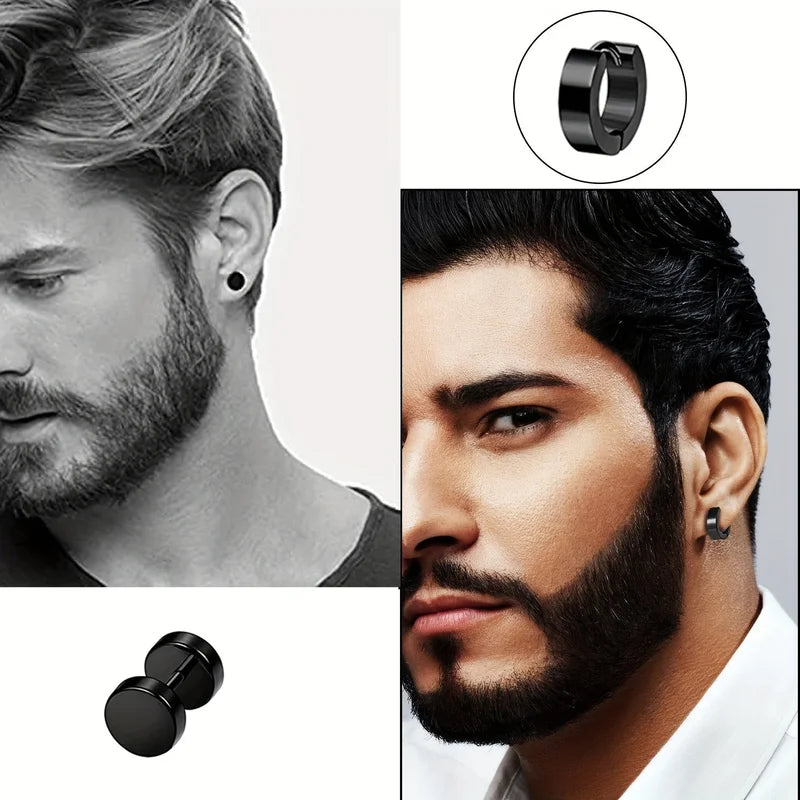 Men's and Women's Stainless Steel Hoop Earrings Set - Multiple Variations