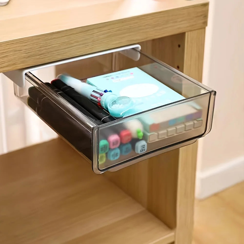 Under-Desk Pull-Out Drawer Storage Box - No-Drill Invisible Organizer