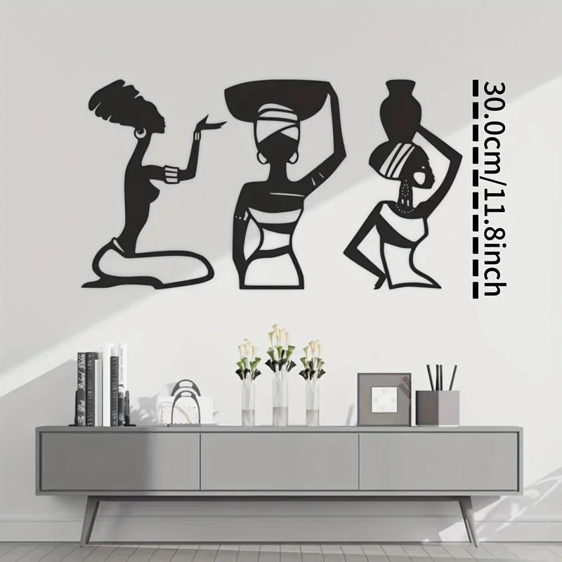 African Women Wall Art Decor Set - Metal Hanging Ornament for Living Room & Bedroom