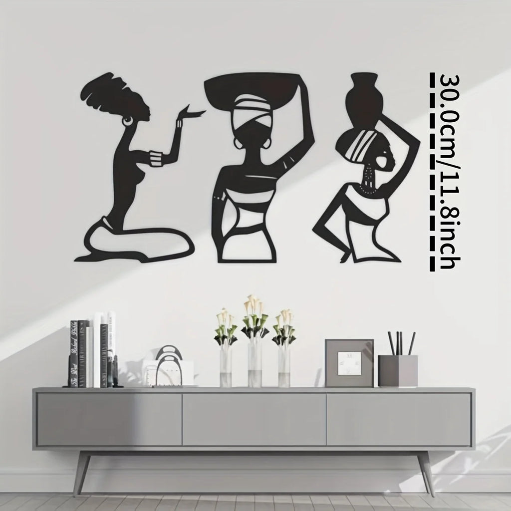 African Women Wall Art Decor Set - Metal Hanging Ornament for Living Room & Bedroom