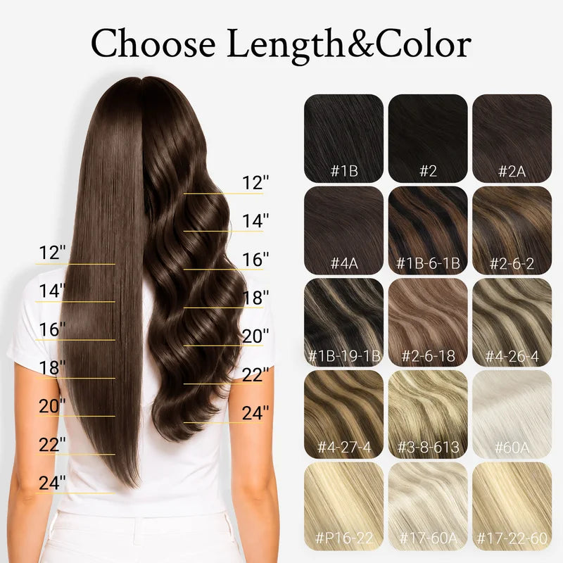 Human Hair Clip-In Weft Extensions - Natural Straight Fish Line Hair for Women