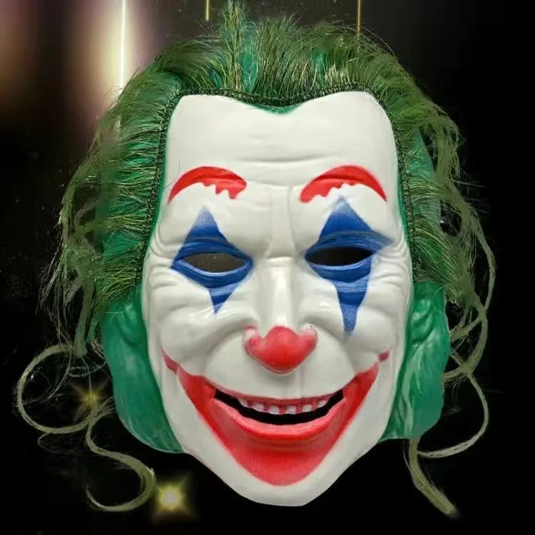 Halloween Joker Mask with Green Hair Scary Costume Prop