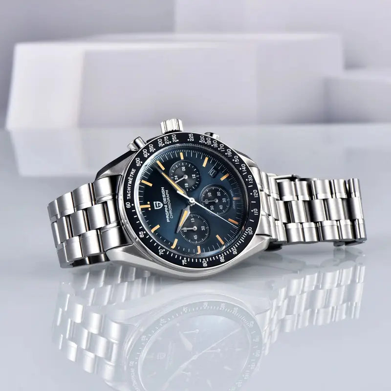 Men's Retro Moon Watch Quartz Chronograph with Sapphire Crystal - Multiple Colors