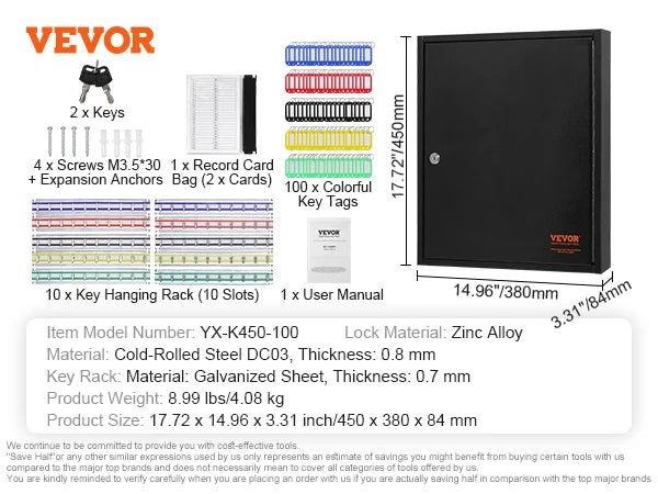 Large 48/100/200-Key Steel Locking Cabinet with Adjustable Racks Security Organizer