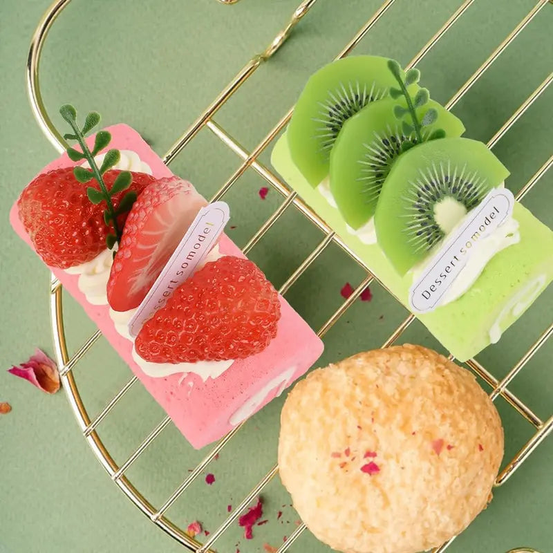 Artificial Cake Model Roll Cake Food Decor Set - Simulation Faux Swiss Rolls for Home Kitchen Display
