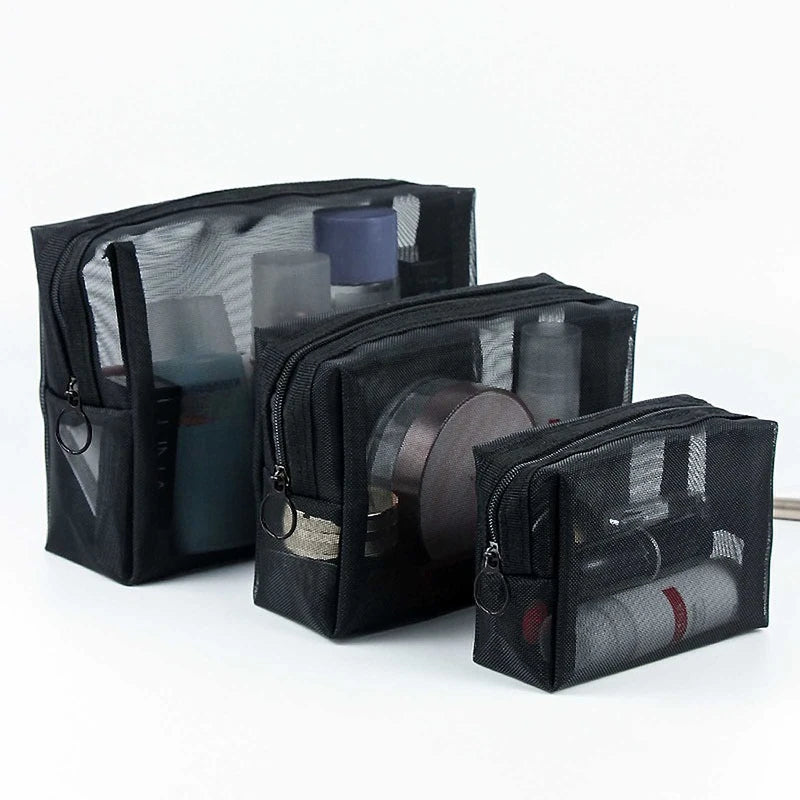 Mesh Makeup Bag Set for Travel - Portable Cosmetic Organizer for Women