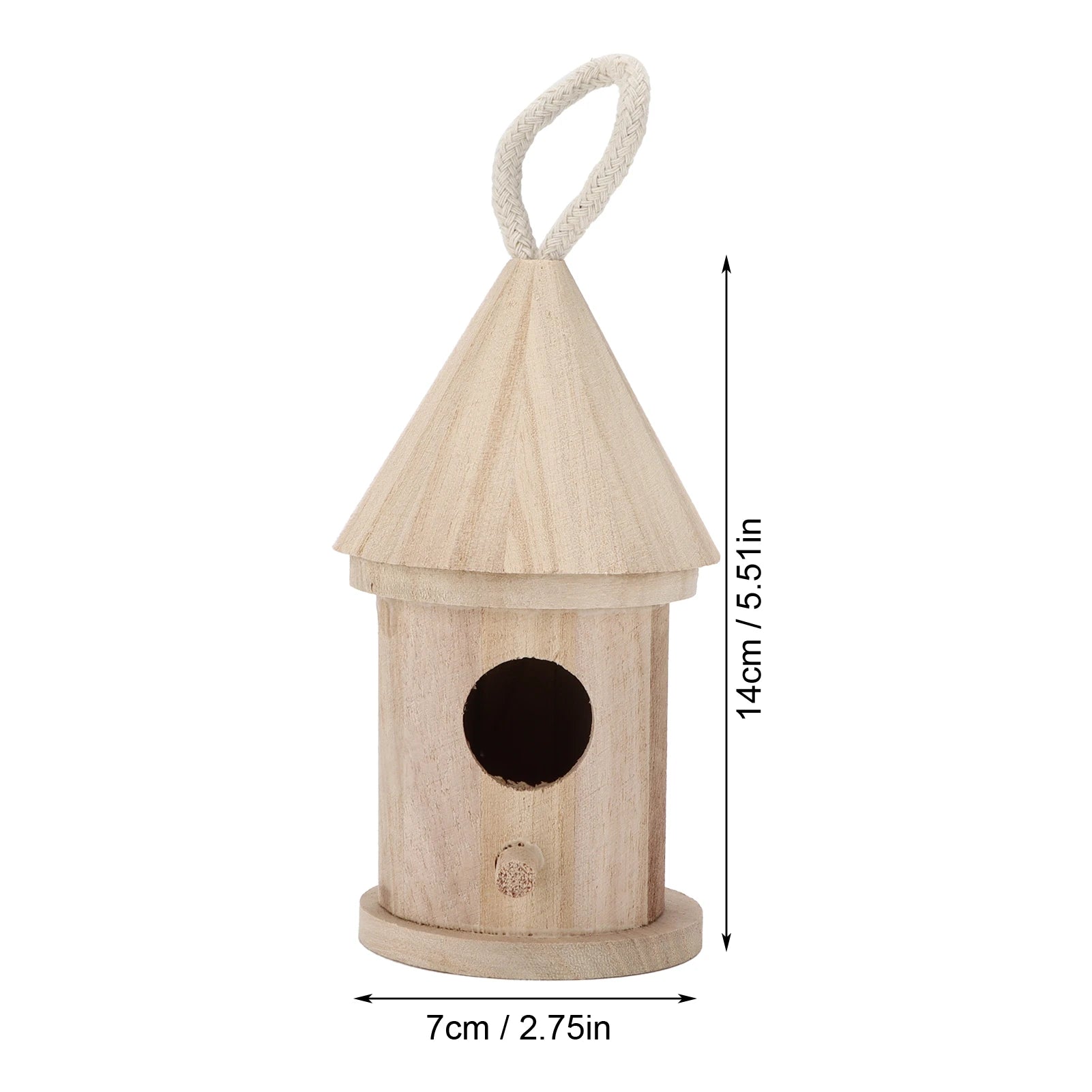 Wooden Hanging Bird House with Cotton Rope - Outdoor Garden Decoration